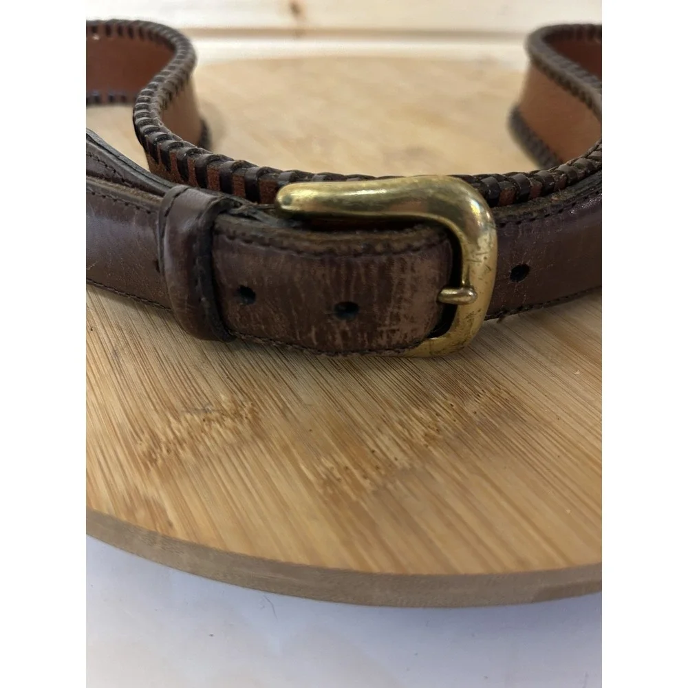 VTG Coach Men's Brown #5752 Leather Belt Size 38 Braided Edge Brass Buckle